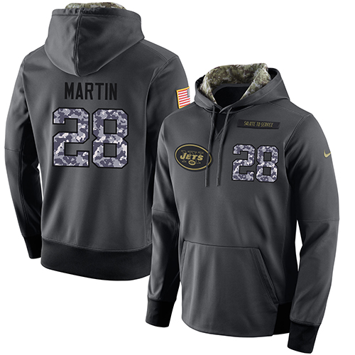 NFL Men's Nike New York Jets #28 Curtis Martin Stitched Black Anthracite Salute to Service Player Performance Hoodie